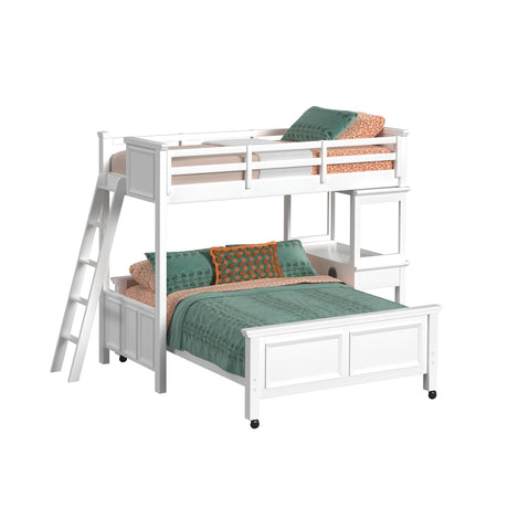 Hampton Kids Twin Over Full Loft with Ladder and Desk with Speaker in White - Tampa Furniture Outlet