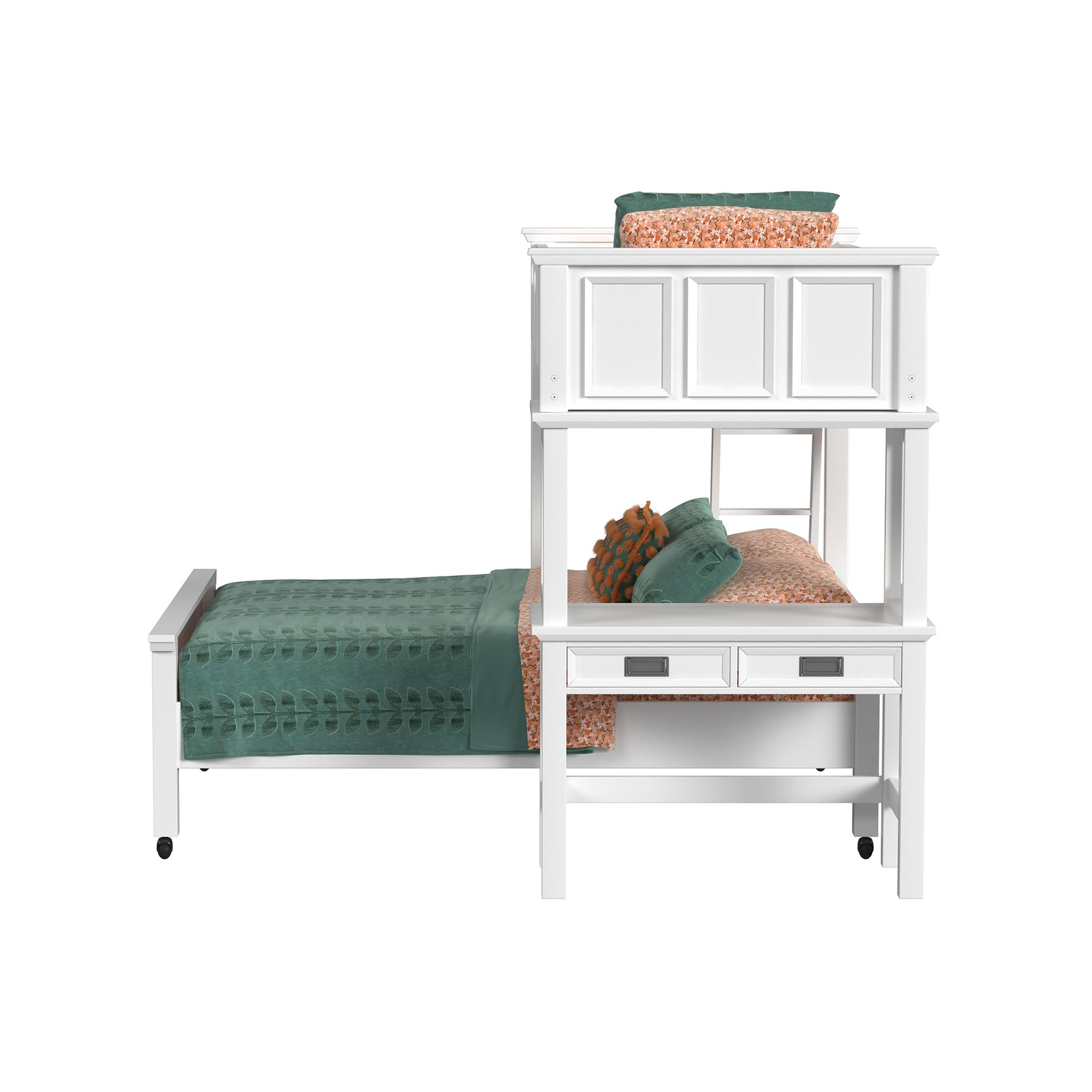 Hampton Kids Twin Over Full Loft with Ladder and Desk with Speaker in White - Tampa Furniture Outlet