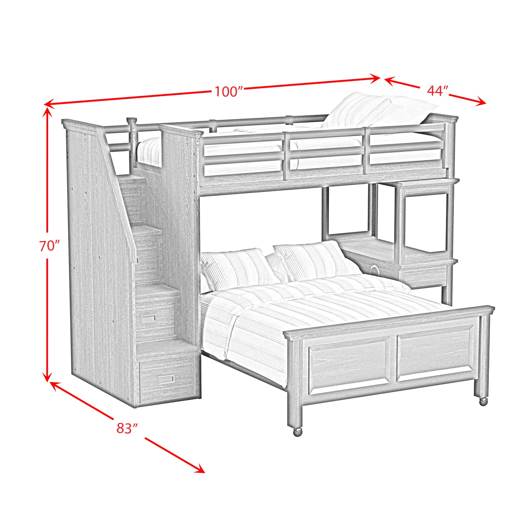 Hampton Kids Twin Over Full Loft with Staircase and Desk with Speaker in Charcoal - Tampa Furniture Outlet