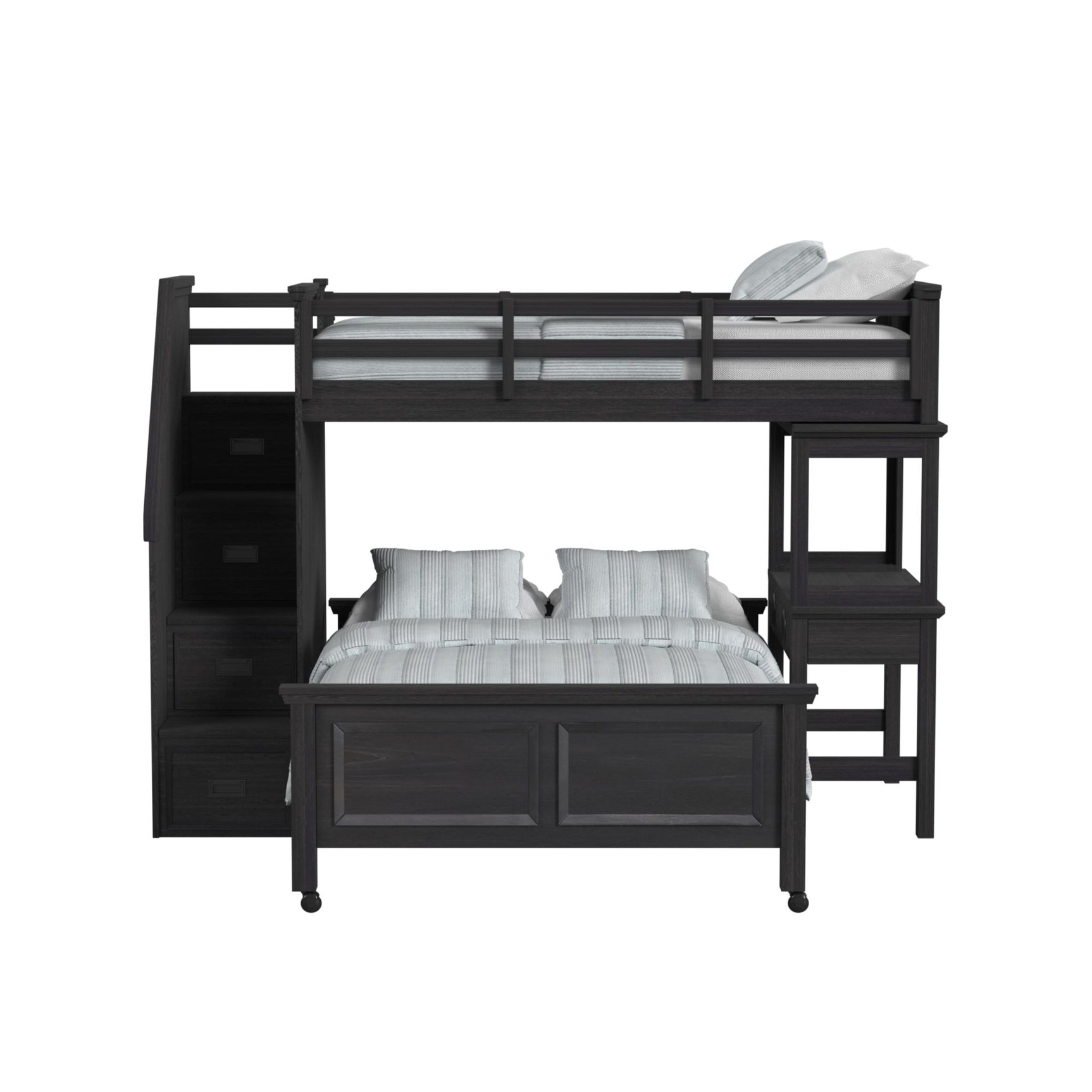 Hampton Kids Twin Over Full Loft with Staircase and Desk with Speaker in Charcoal - Tampa Furniture Outlet