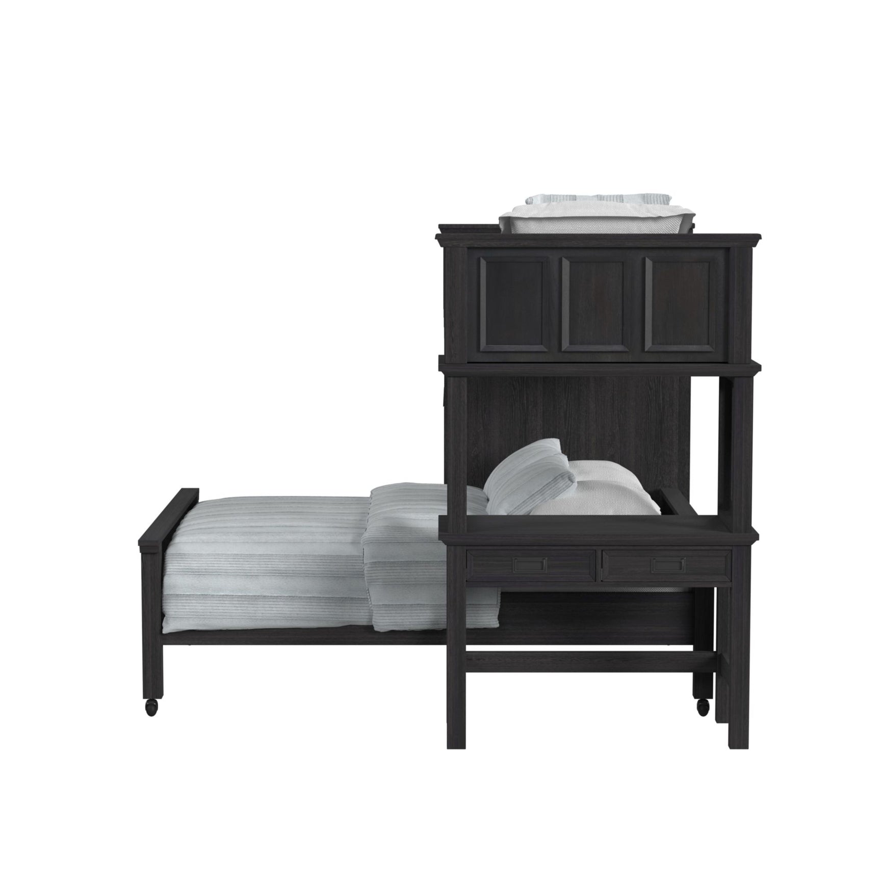 Hampton Kids Twin Over Full Loft with Staircase and Desk with Speaker in Charcoal - Tampa Furniture Outlet