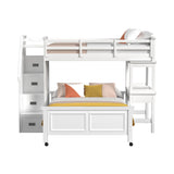 Hampton Kids Twin Over Full Loft with Staircase and Desk with Speaker in White