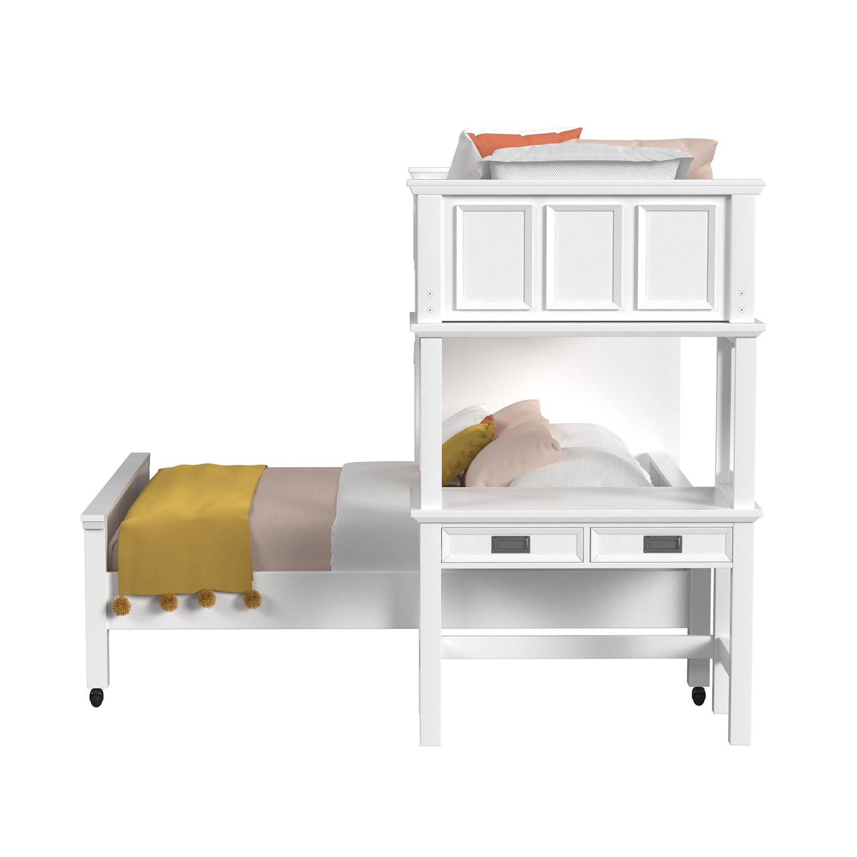 Hampton Kids Twin Over Full Loft with Staircase and Desk with Speaker in White