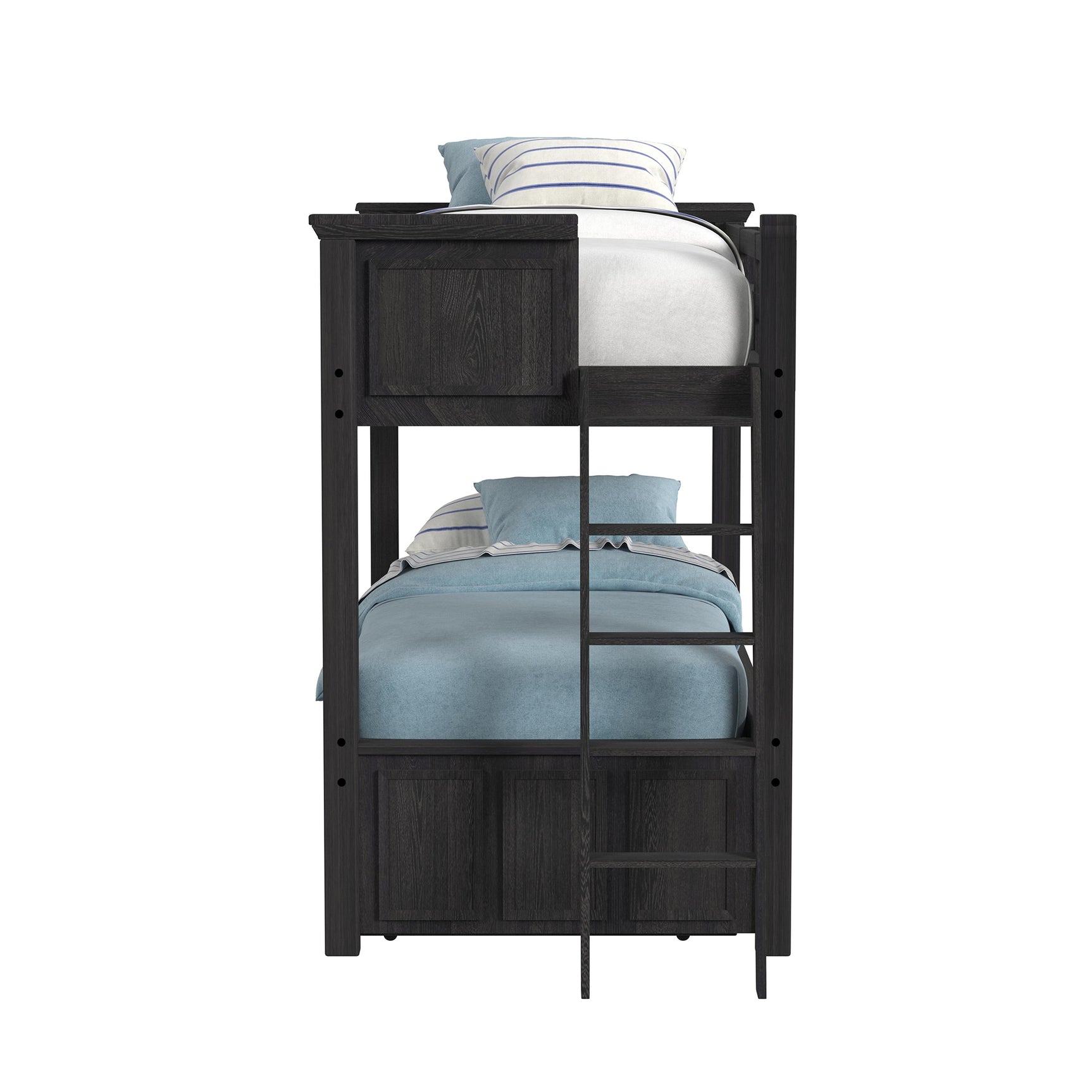 Hampton Kids Twin Over Twin Bunk with Ladder and Trundle in Charcoal - Tampa Furniture Outlet