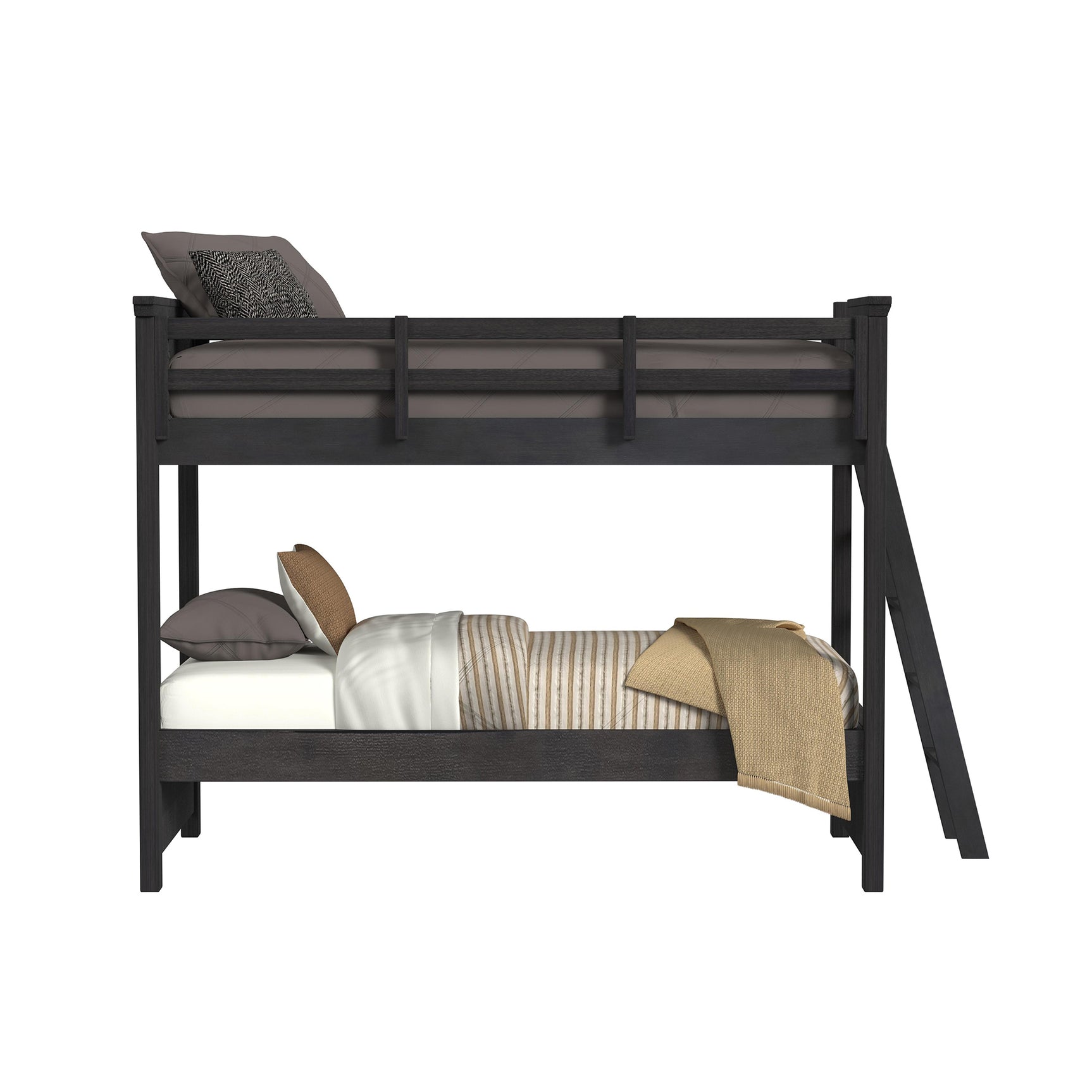 Hampton Kids Twin Over Twin Bunk with Ladder in Charcoal - Tampa Furniture Outlet