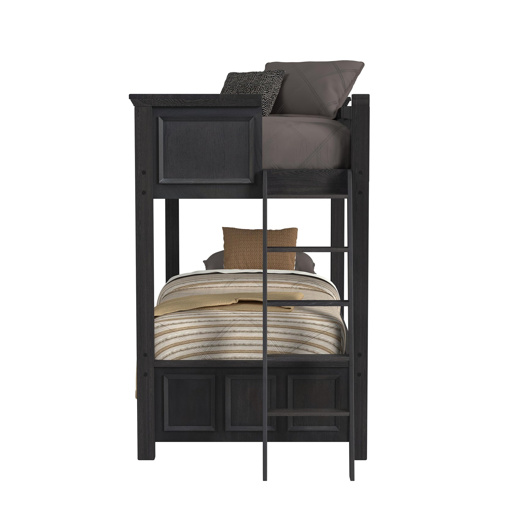 Hampton Kids Twin Over Twin Bunk with Ladder in Charcoal - Tampa Furniture Outlet
