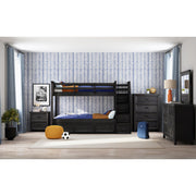Hampton Kids Twin Over Twin Bunk with Staircase and Trundle in Charcoal – SKU Y-15760-8-B3 | Elements