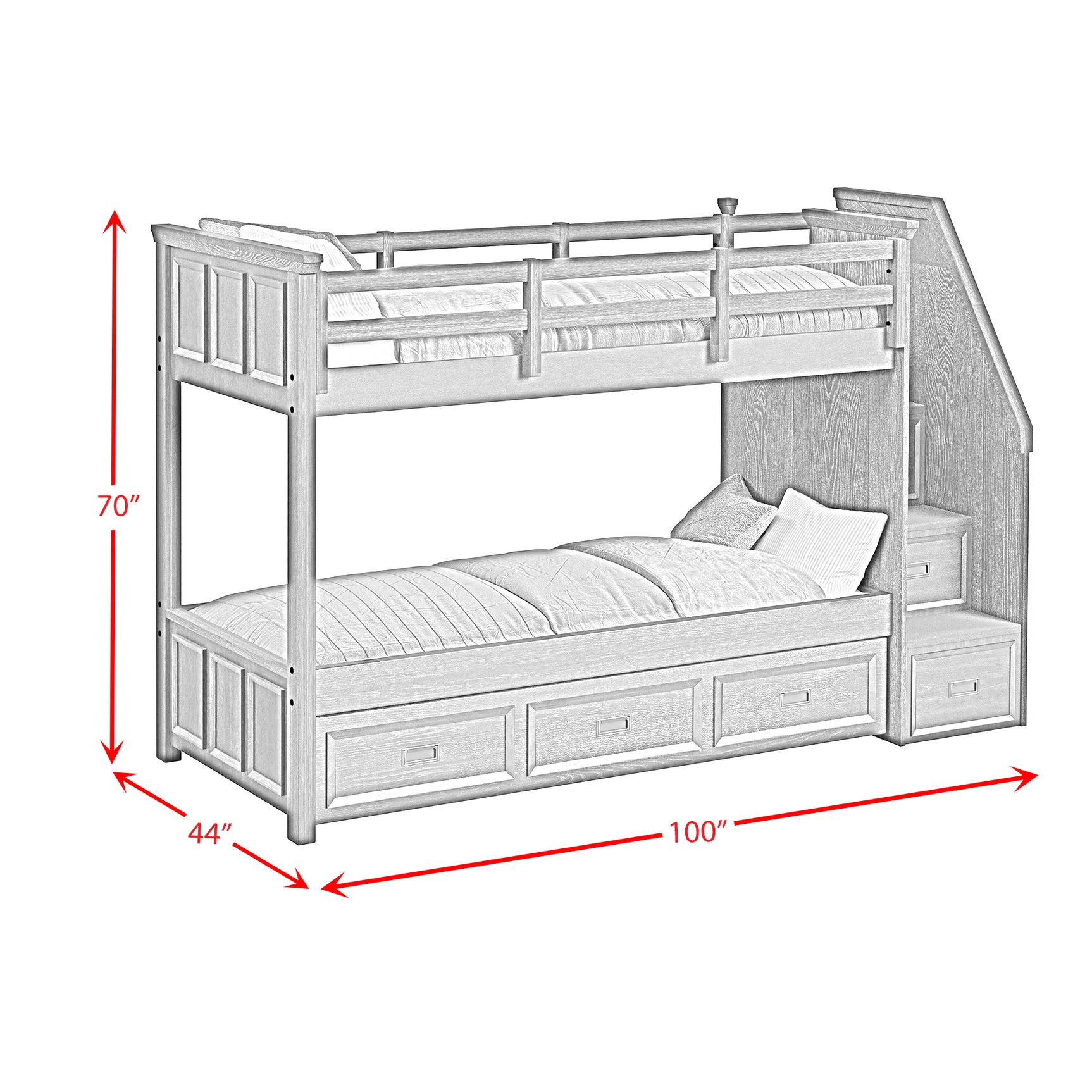 Hampton Kids Twin Over Twin Bunk with Staircase and Trundle in White
