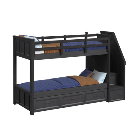 Hampton Kids Twin Over Twin Bunk with Staircase and Trundle in Charcoal - Tampa Furniture Outlet