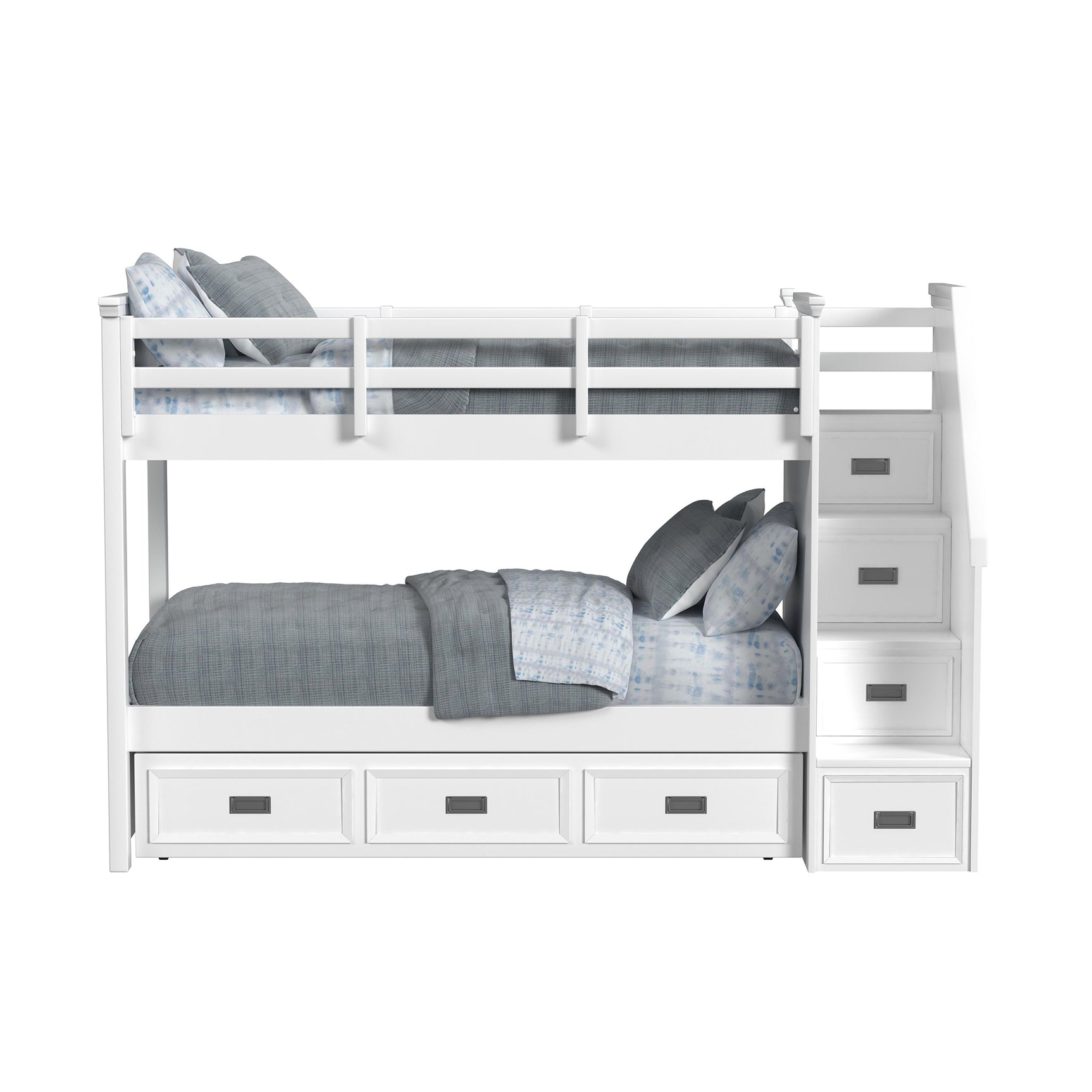 Hampton Kids Twin Over Twin Bunk with Staircase and Trundle in White - Tampa Furniture Outlet