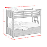 Hampton Kids Twin Over Twin Bunk with Ladder and Trundle in White