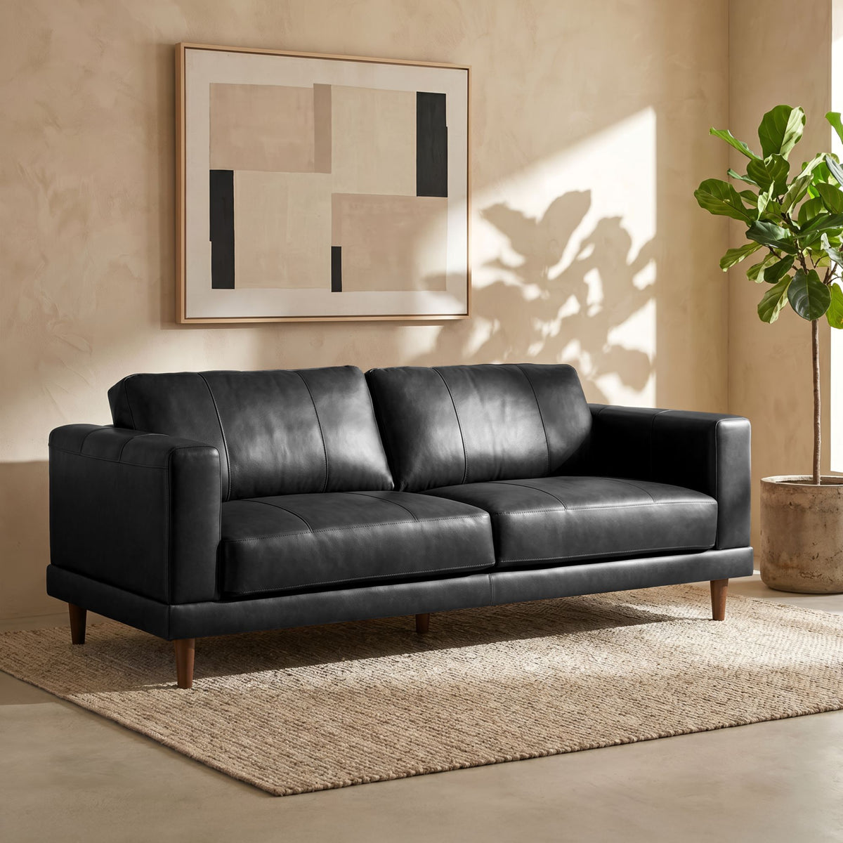 Hampton Sofa In Fiero Black (Top Grain/PVC) – SKU UHT3780300 | Elements