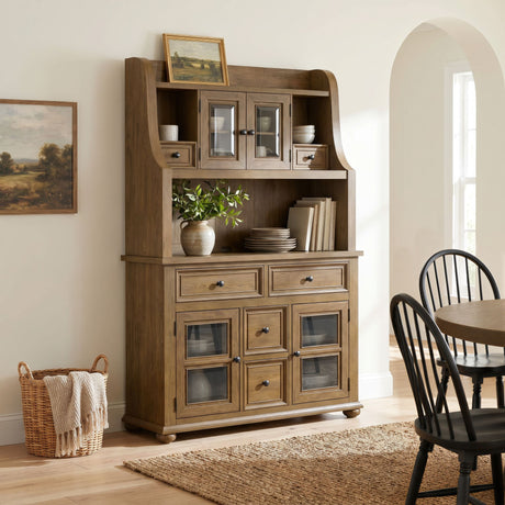 Heritage & Home Buffet and Hutch in Oak Brown – SKU D-20440-5-BFHT | Elements