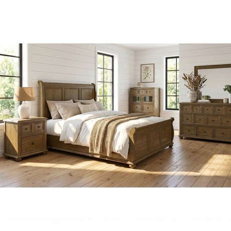 Heritage & Home King Sleigh Bed in Oak Brown – SKU B-20440-5-KB | Elements