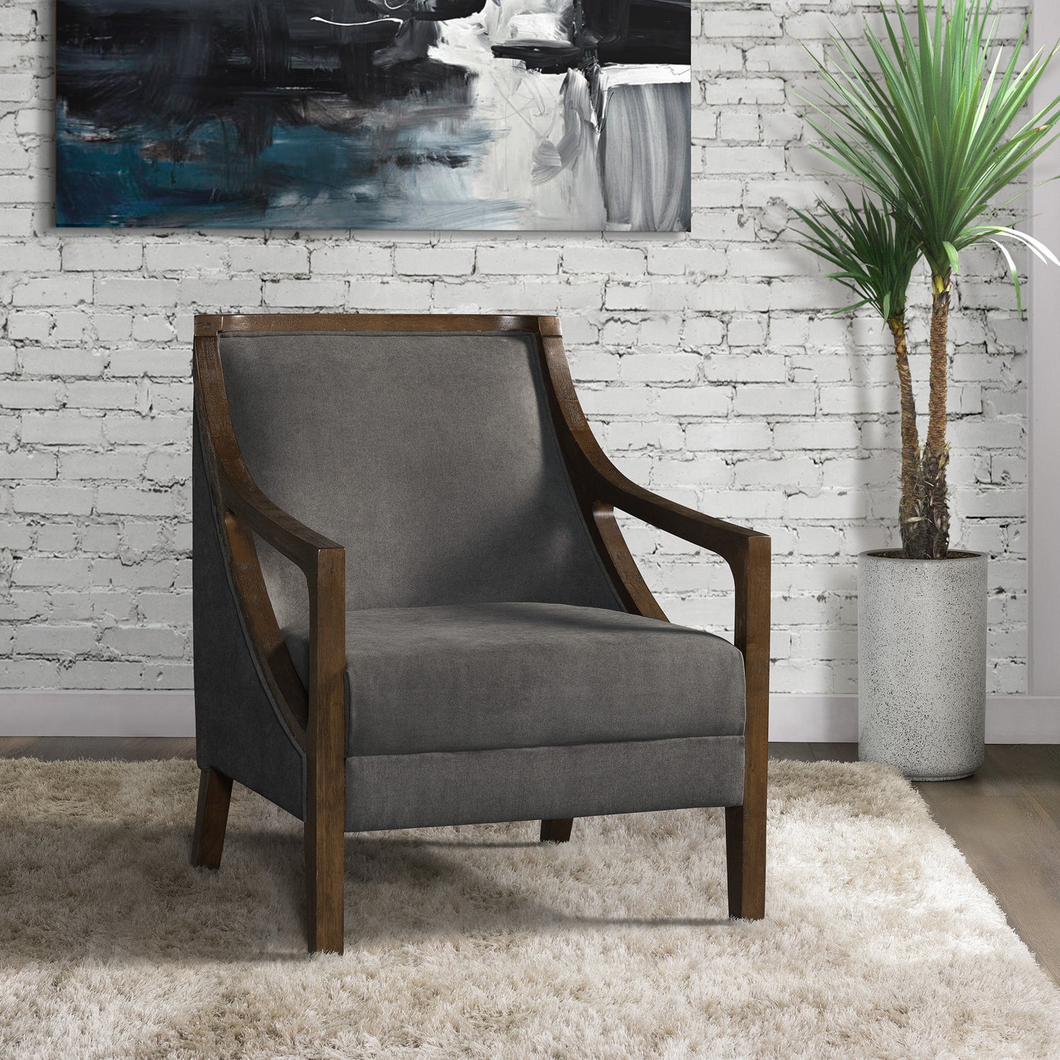 Hopkins Chair w/Brown Arm Columbia Charcoal – SKU UHK526101 | Elements