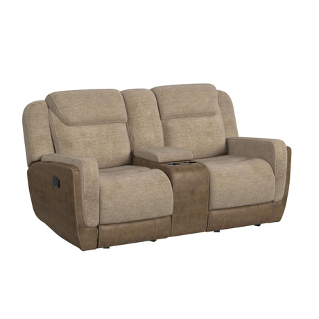 Hornet Motion Glider Loveseat with Console in Rancho Beige - Tampa Furniture Outlet