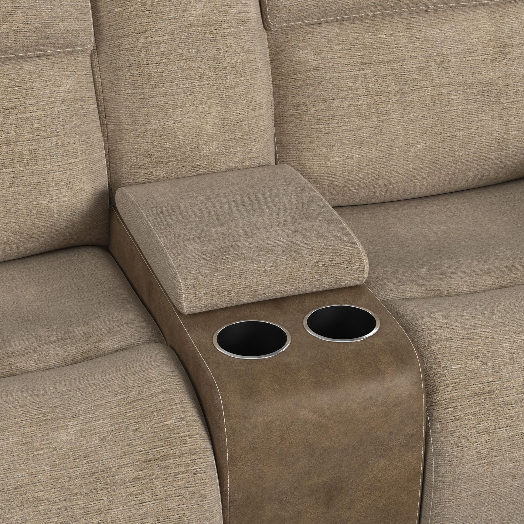 Hornet Motion Glider Loveseat with Console in Rancho Beige - Tampa Furniture Outlet
