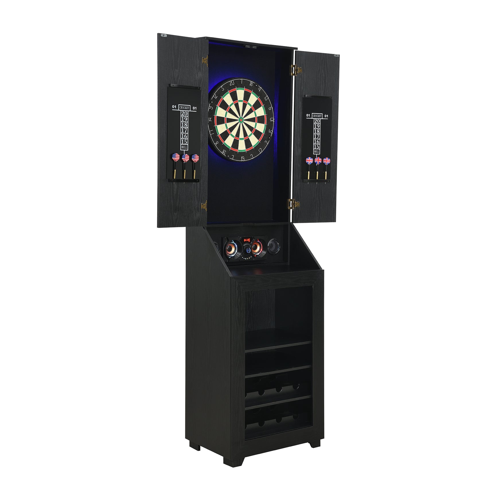 Hurricanes Dartboard Cabinet with Speaker and LED in Black (3A Packing) - Tampa Furniture Outlet