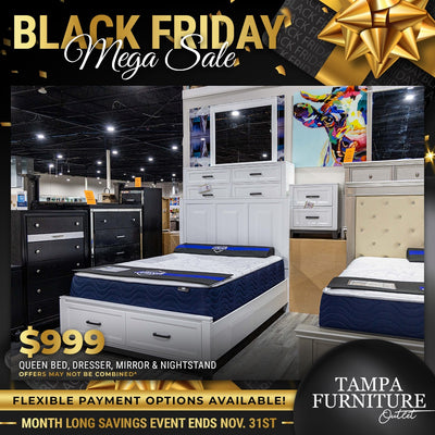 Black Friday Exclusive: Queen Bed Set with Dresser, Mirror, and Nightstand - Tampa Furniture Outlet