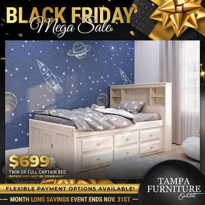Black Friday Exclusive: Twin or Full Captain Bed with Storage - Tampa Furniture Outlet