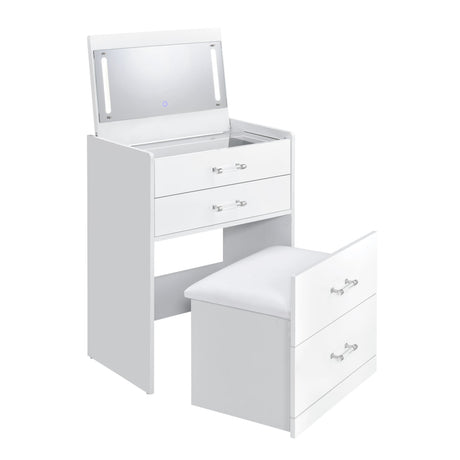 Irvine Mini Dressing Table with Stool, LED and USB in Glossy White - Tampa Furniture Outlet