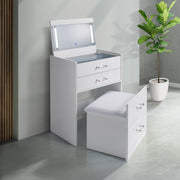 Irvine Mini Dressing Table with Stool, LED and USB in Glossy White – SKU V-13260-7-VNSP | Elements