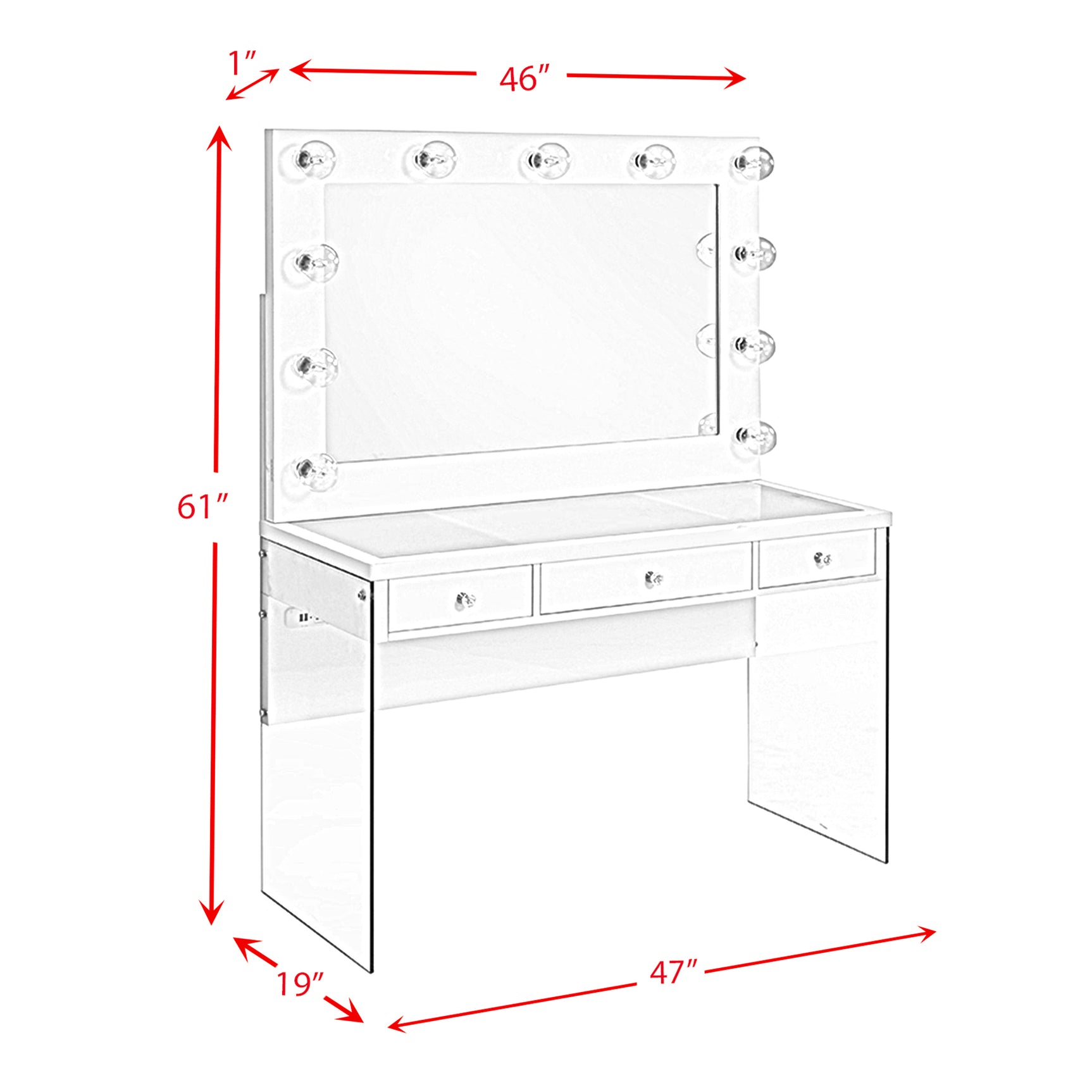 Jacey Complete Dressing Table with Lightbulbs - Tampa Furniture Outlet