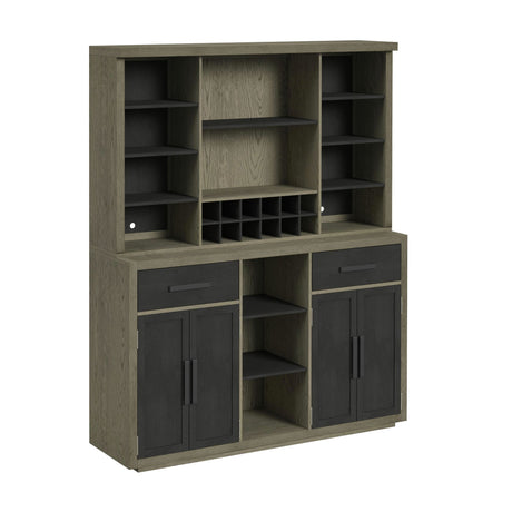 Jemma Buffet and Hutch with Light in Grey and Dark Espresso