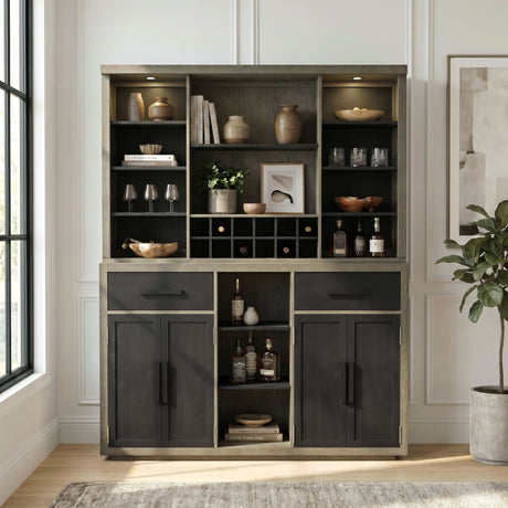 Jemma Buffet and Hutch with Light in Grey and Dark Espresso – SKU DA-7570-5-BFHT | Elements