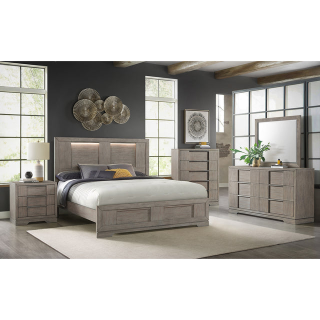 Kelis Queen Panel Bed with LED in Grey – SKU B-9770-3-QBL | Elements