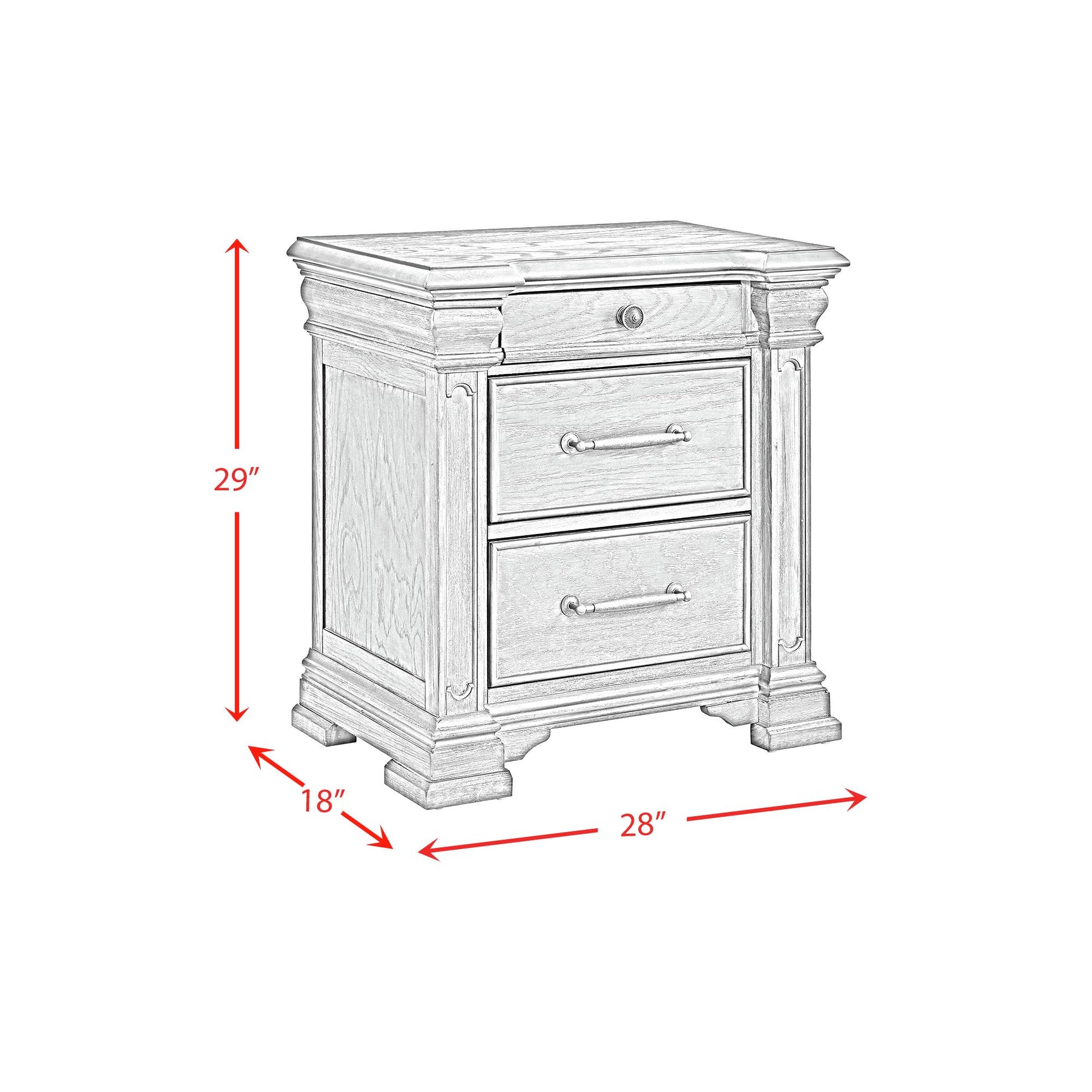 Kings Court 3-Drawer Nightstand (Sliding Top) in Black