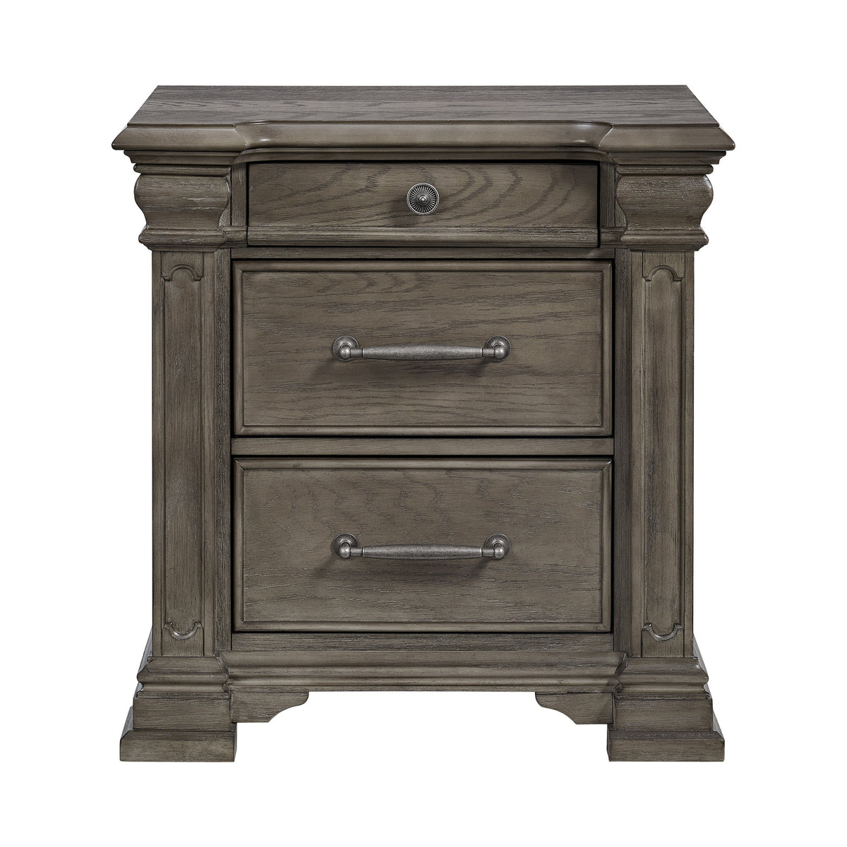 Kings Court 3-Drawer Nightstand (Sliding Top) in Grey