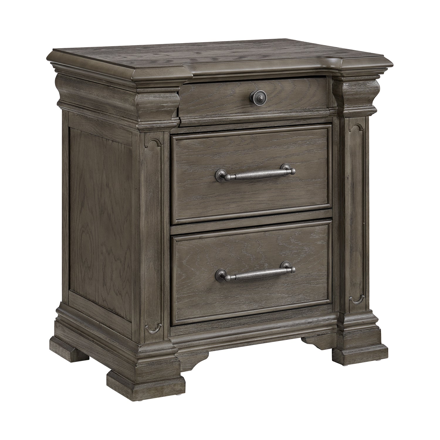 Kings Court 3-Drawer Nightstand (Sliding Top) in Grey - Tampa Furniture Outlet