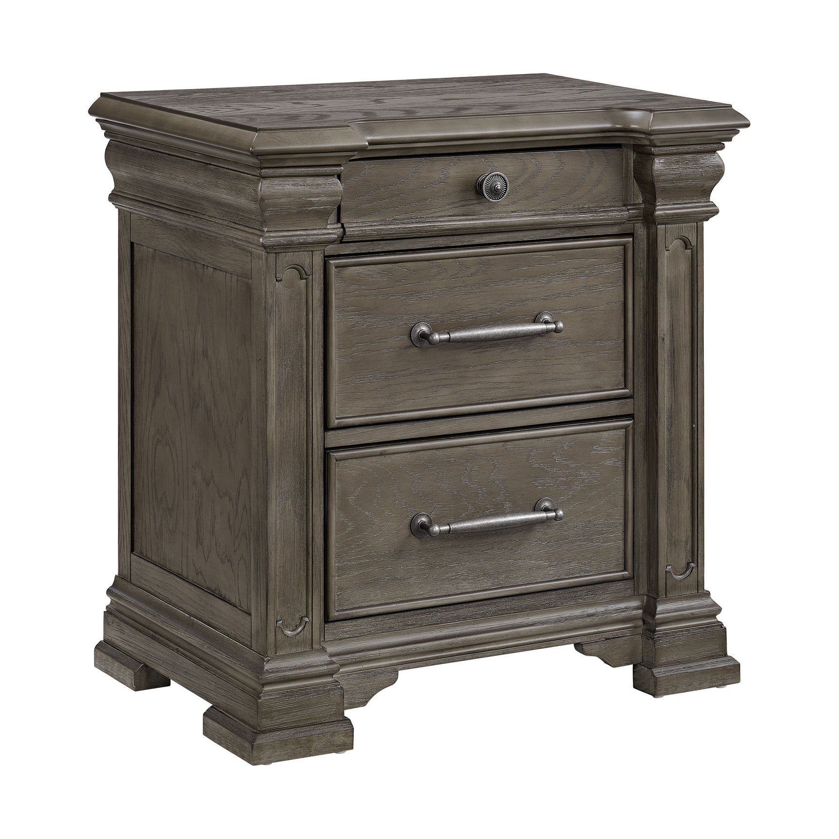 Kings Court 3-Drawer Nightstand (Sliding Top) in Grey - Tampa Furniture Outlet