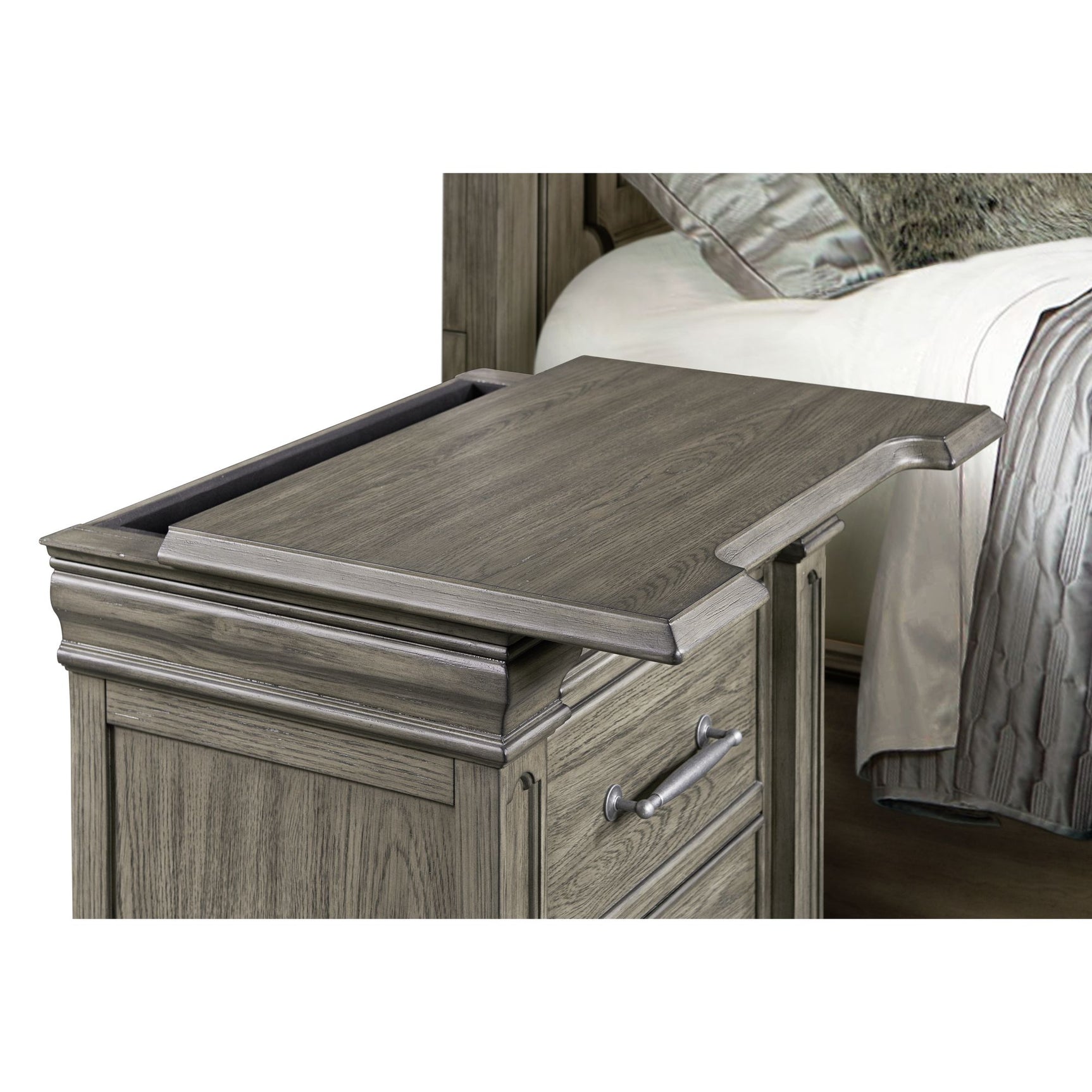 Kings Court 3-Drawer Nightstand (Sliding Top) in Grey - Tampa Furniture Outlet