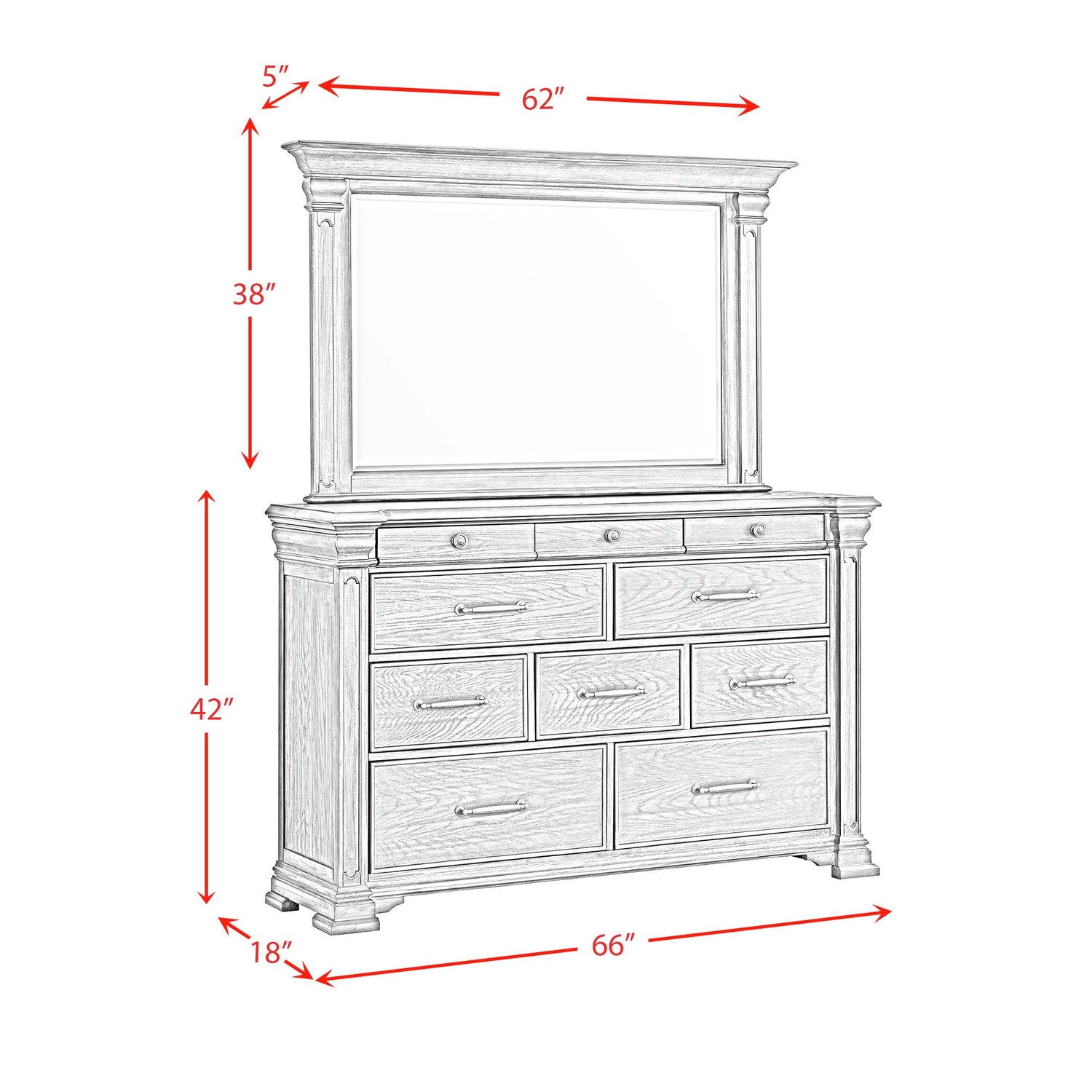 Kings Court Dresser & Mirror in Grey - Tampa Furniture Outlet