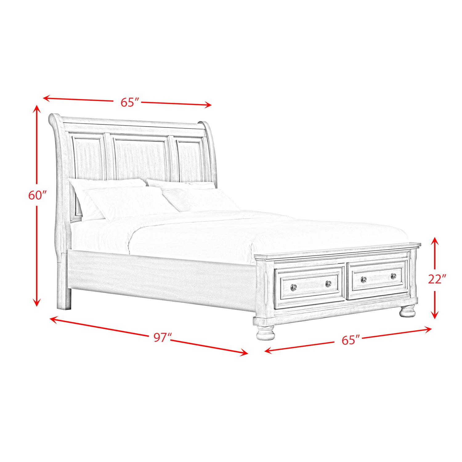 Kingston Queen Bed W/Storage Footboard and Non-Storage Rails - Tampa Furniture Outlet
