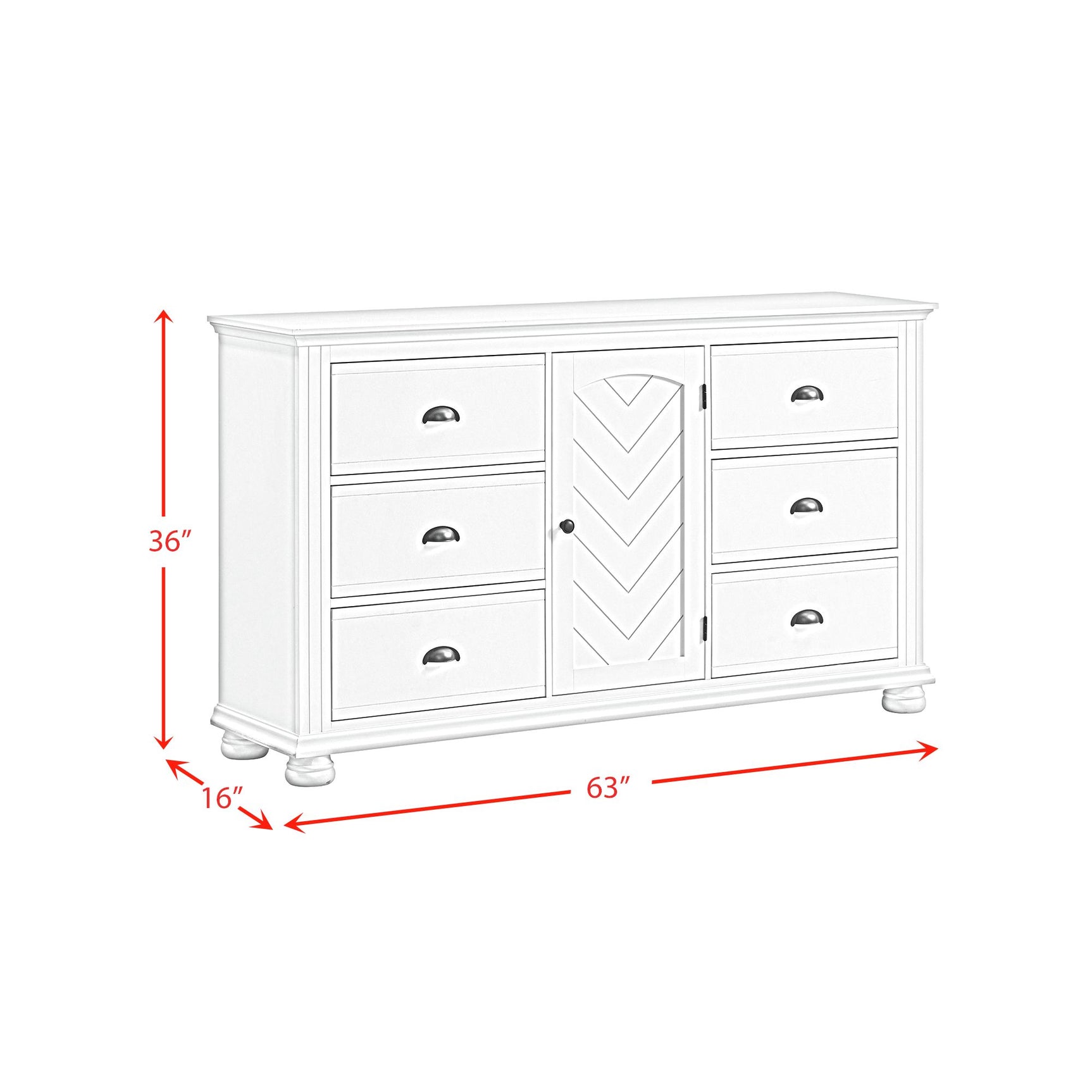 Kona 6-Drawer Dresser in White