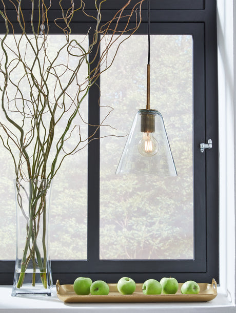 Tampa Furniture Outlet - Ashley Furniture - Collbrook Lighting - Glass Pendant Light (1/CN) / Clear/Brass - L000668