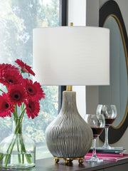 Tampa Furniture Outlet - Ashley Furniture - Judlen Lighting - Ceramic Table Lamp (1/CN) / Gray/Gold Finish - L100844