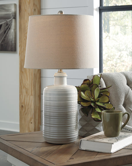 Tampa Furniture Outlet - Ashley Furniture - Marnina Lighting - Ceramic Table Lamp (Set of 2) / Taupe - L121854