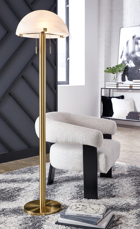 Tampa Furniture Outlet - Ashley Furniture - Tobbinsen Lighting - Metal Floor Lamp (1/CN) / Brass Finish - L208421
