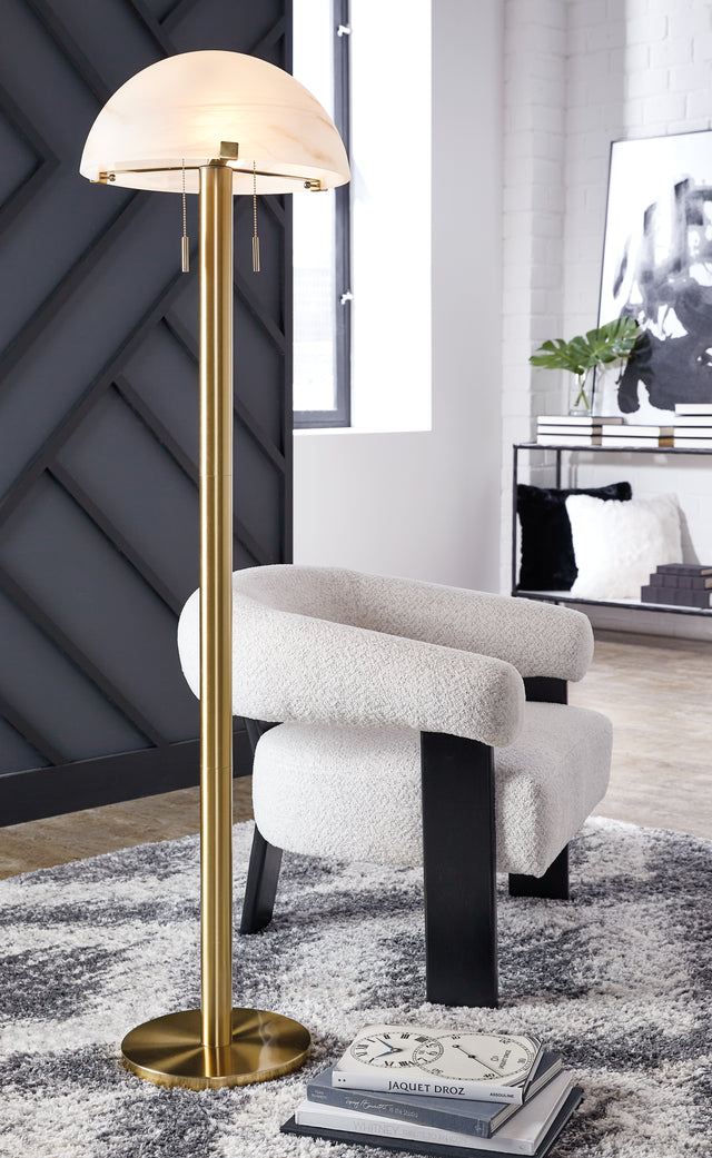 Tampa Furniture Outlet - Ashley Furniture - Tobbinsen Lighting - Metal Floor Lamp (1/CN) / Brass Finish - L208421