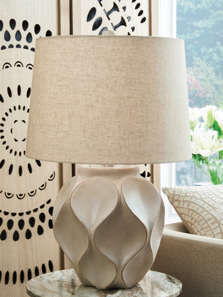 Tampa Furniture Outlet - Ashley Furniture - Edselham Lighting - Paper Table Lamp (1/CN) / Distressed Cream - L235974