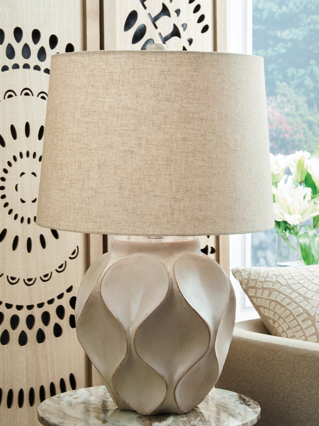 Tampa Furniture Outlet - Ashley Furniture - Edselham Lighting - Paper Table Lamp (1/CN) / Distressed Cream - L235974