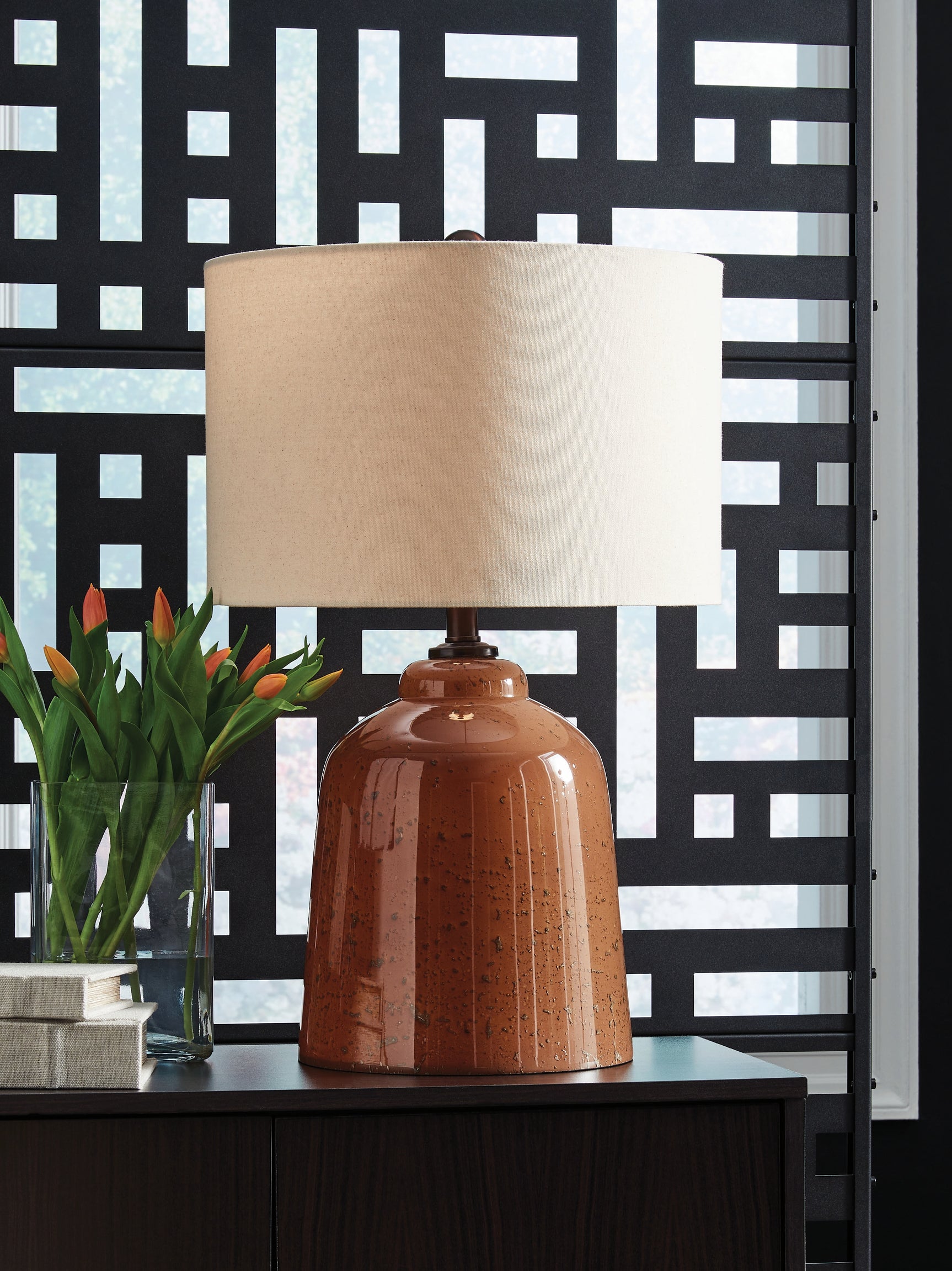 Tampa Furniture Outlet - Ashley Furniture - Aaleahya Lighting - Glass Table Lamp (1/CN) / Rust - L430904