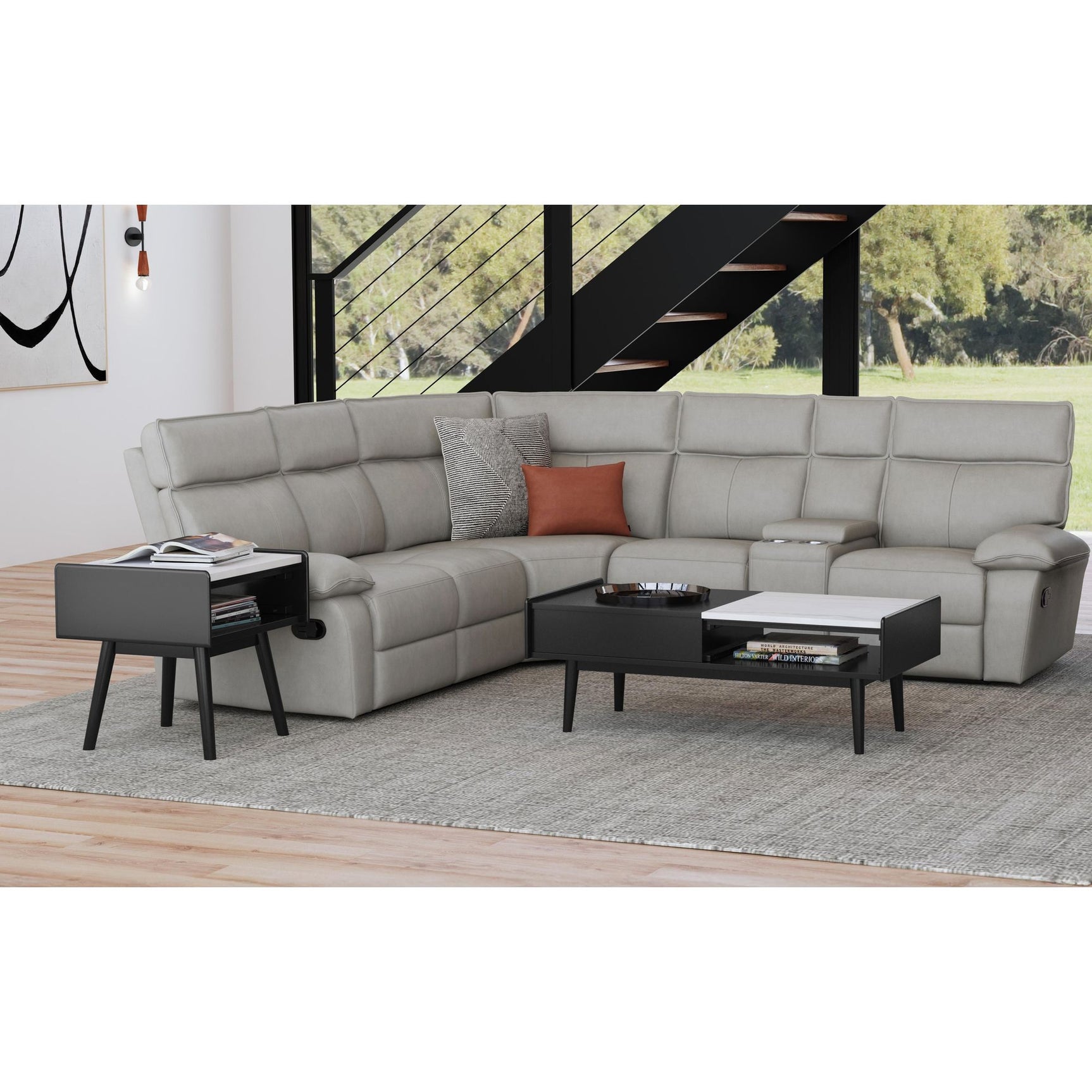 Lanette Coffee Table with White Marble and Lift-Top in Black - Tampa Furniture Outlet
