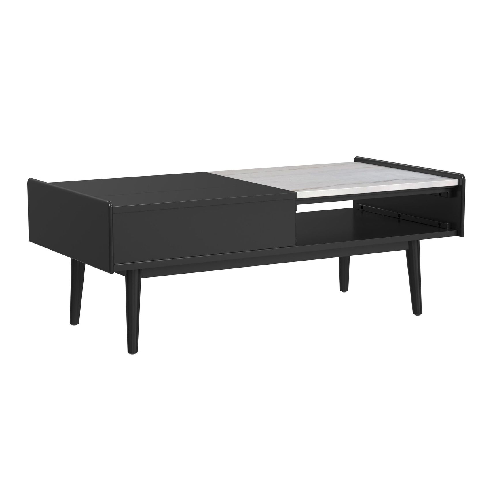 Lanette Coffee Table with White Marble and Lift-Top in Black - Tampa Furniture Outlet