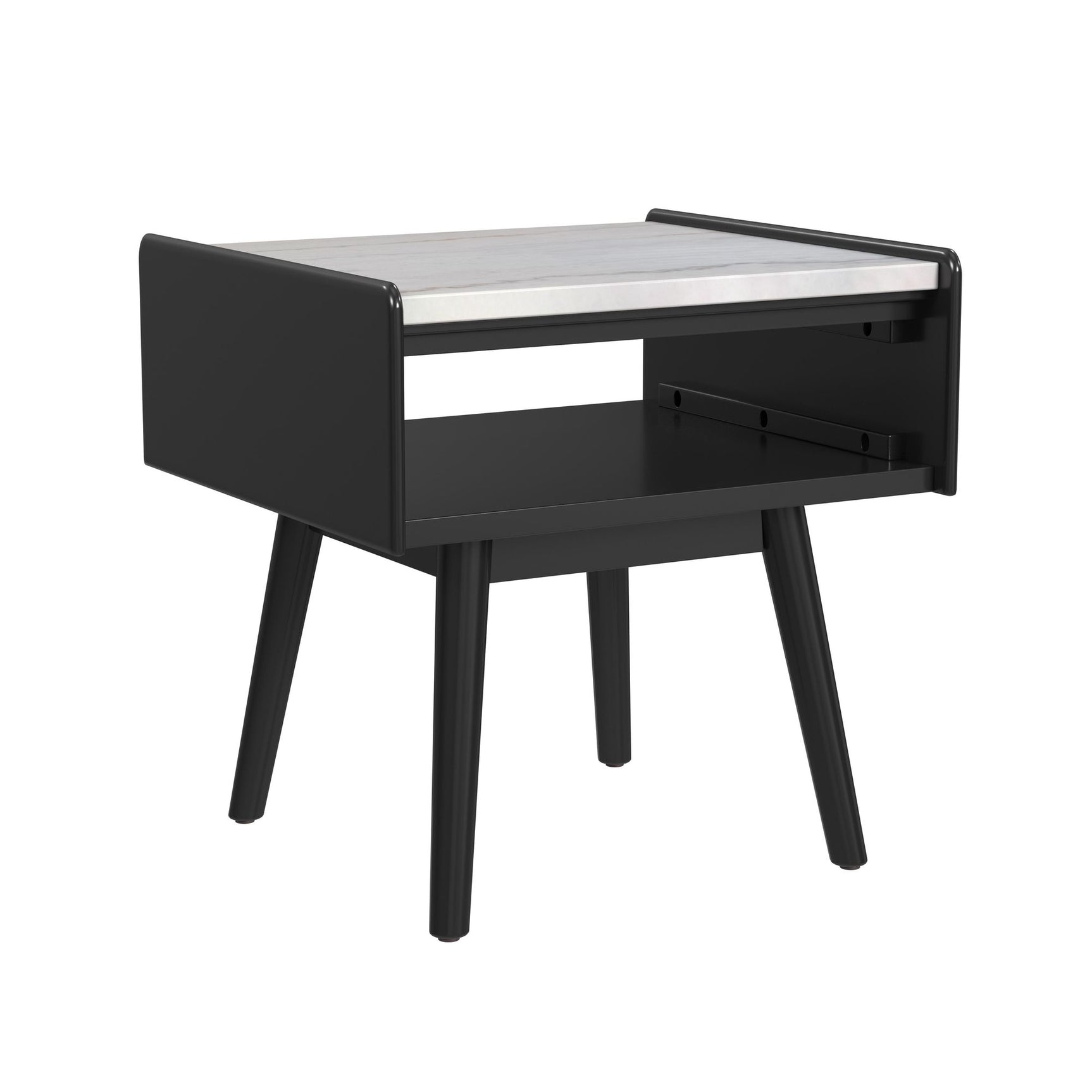 Lanette End Table with White Marble Top in Black - Tampa Furniture Outlet