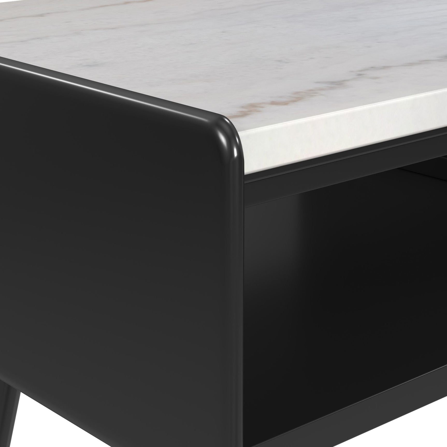 Lanette End Table with White Marble Top in Black - Tampa Furniture Outlet